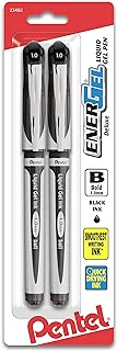 Pentel EnerGel Gel Ink Pen, (1.0mm), Bold Point, Metal Tip, Black Ink, 2 Pack (BL60BP2A)