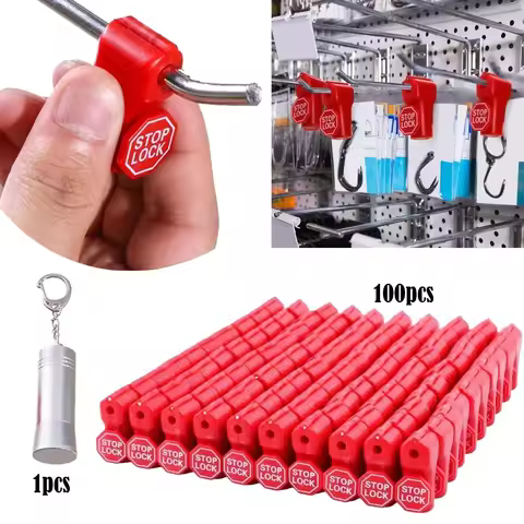 100pcs Peg Hook Locks 6mm Plastic Magnet Security Red Stop Lock Anti-Theft Pegboard Display Hook for