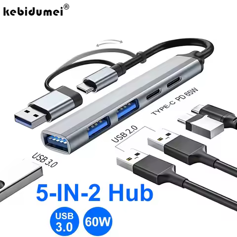 5-IN-2 USB C HUB Type C to USB 3.0 HUB PD 65W Multi USB Splitter Adapter OTG For Lenovo Macbook Pro 