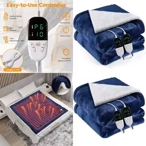 Queen Size Electric Blanket 84x90, 6 Heat Levels & 1-10H Auto-Off, Washable, Blue
