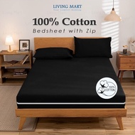Zip Bedsheet 100% Cotton 2 inch /4 inch / 6 inch / Cadar Single Super Single Zipped U Shape Zipper P