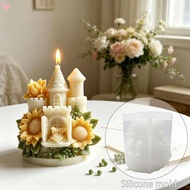 3D Sunflower Castle Flexible Silicone Candle Mold, Fairy Floral Castle Non-Stick Epoxy Resin Soap Pl