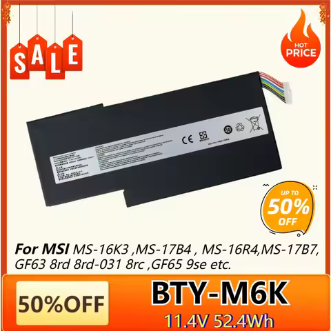 BTY-M6K Laptop Battery for MSI MS-16R1/R3 GF63 8RC 8RD 9SC 9SCXR GF65 THIN 10SDR GF75 GS63VR GS73VR 