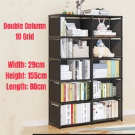 PP Book shelf rack 3 tier 3colums or 5 Tier 10 columns book + with thicken rear cloth 332
