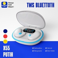 PAKET 2 IN 1 - X55 TWS Headset Bluetooth Wireless Earphone Desain Stylish Mic Jernih Nyaman untuk Mu