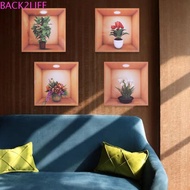BACK2LIFE 4pcs Plant Potted Wall Stickers, PVC Creative Simulate 3D Wallpapers, Wall Decor Green Pla