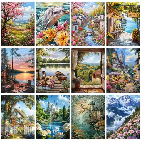 GATYZTORY Coloring By Number Tree Landscape Kits For Adults Handpainted On Canvas DIY Painting By Nu