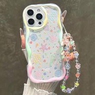 1 ชิ้น Ocean Elements Painted Flat Print Cream Wavy Edge Bracelet Strap Simple Anti-Drop Thick Phone