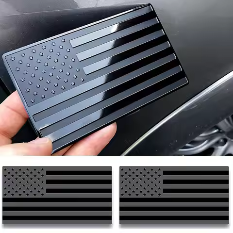 2pcs Black American Flag USA Sticker Decal for Car 3D US American Flag Emblem Decals for Trucks 5" x