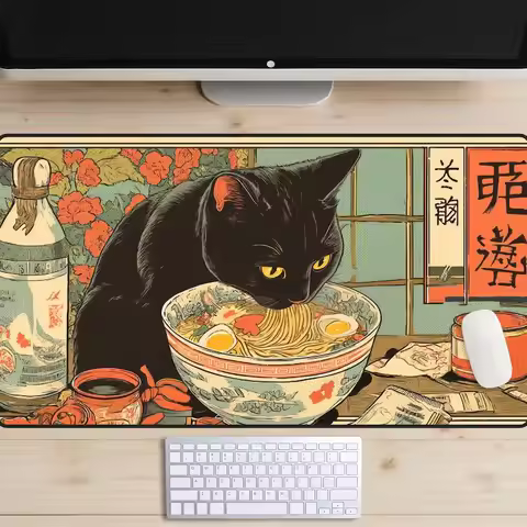 Ramen-loving Cat Magic Party Game Mat Durable Rubber for MTG&TCG Games 35X60cm Mouse Pad Offices Des