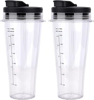 Pack of 2 Replacement Cups with Lid for Ninja Food Processor Mixer, 24 oz Cups with Sleeves Compatib