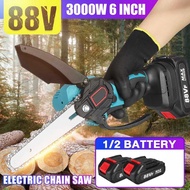 【Ready Stock】Electric Cordless Chainsaw 6 Inch Elektrik Gergaji Cutter Portable Pruning Wood Heavy Duty Rechargeable电锯