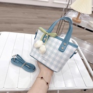 Women's handbag, checkered PU leather bag with lovely flower charm Dang Bag DK222
