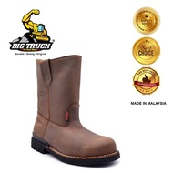 (SIRIM & DOSH) BIG TRUCK 8018 Premium Leather High Cut Safety Boot Shoes | Kasut Safety Kulit Asli T