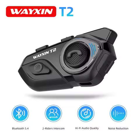 WAYXIN T2 Helmet Bluetooth Intercom Motorcycle Headset Noise Reduction BT5.4 IP67 Waterproof 300M Ou