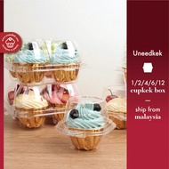 Uneedkek Kotak Cawan Kek Cupkek Box Reusable Plastic Container Transparent 4/6 Cavity Cupcake Holder