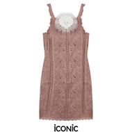 iCONiC GYPSO KNITTING DRESS #6232 ชุดเดรส ผ้าไหมพรม ดอกไม้ปัก เดรสสั้น เดรสออกงาน เดรสผ้าไหม เดรสงาน