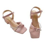 NILIN รองเท้ารัดส้น  SIze 36 - 45 แฟชั่น ผู้หญิง  Bigsize 41 - 45 ไซส์ใหญ่ แบบสวมหน้าเพขร ส้นสูง 1 น