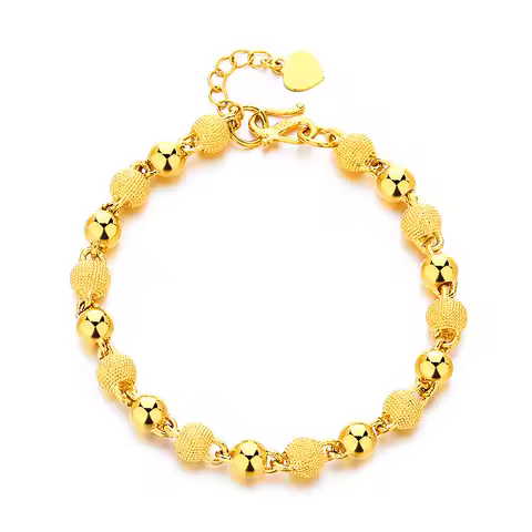 24K Gold AU999 Patterned Gold Bead Chain | Matte beads with glossy patterns, vine - engraved chain,