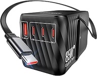 LENCENT 85W Universal Travel Adapter with Retractable USB C Cable, International Plug Adaptor with 3