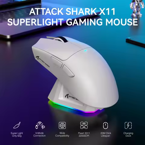 ATTACK SHARK X11 Lightweight Wireless Gaming Mouse with RGB Backlight Charging, Up to 22K DPI, PAW33