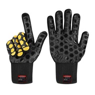 JH Heat Resistant BBQ Glove:EN407 Certified 932 Â°F 2 Layers Silicone Coating Black Shell with Black