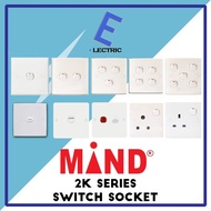 Mind 2K Series Switches & Sockets 13A/15A/1 Gang/2 Gang/3 Gang/4 Gang/5 Gang/Bell Switch/TEL Switch 