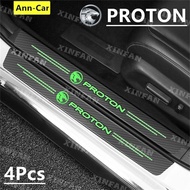 XINFAN 4pc/Set Car Luminous Door Side Step Sill Strip Carbon Fibre Leather Anti Scratch Protector Stickers for Fiber Proton Lriz Persona Preve X70 X50 Saga Persona Waja