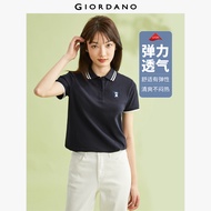 GIORDANO ผู้หญิง เสื้อโปโลแขนสั้นถักลายแพนด้า Free Shipping 13313206