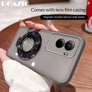 With Lens Films Phone Case Compatible For POCO M7 Luxury Plating Magnetic Folding Ring Stand Transpa