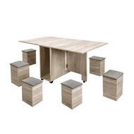 [特價]【免組裝、MIT】IHouse-新團圓 隱形式1桌6椅/餐桌/摺疊桌/折疊桌/蝴蝶桌梧桐