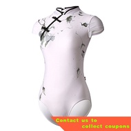 Cheongsam Practice Clothes White Ink Printing Gymnastics Leotard Chinese Style Dancewear Clothing Adult Aerial Yoga Leot