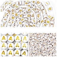 Stock 10 Grams of Round Alphabet Beads Specifically for Letters A to Z (White with Gold Writing)
