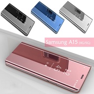 Samsung Galaxy A15 4G 5G Mirror Flip Case Cover Stand Pouch Leather Casing Phone Mobile Housing
