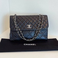 香奈兒/Chanel 黑銀貝嫂牛皮公文鏈條包 大小菱格紋