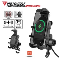 Motowolf Holder Handphone HP Motor USB Wireless Charger Stabilizer 360 Anti Theft