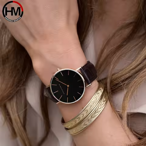 Hannah Martin Casual Sports Quartz Watch Women Waterproof Leather Wrist Watches Black Ladies Watches