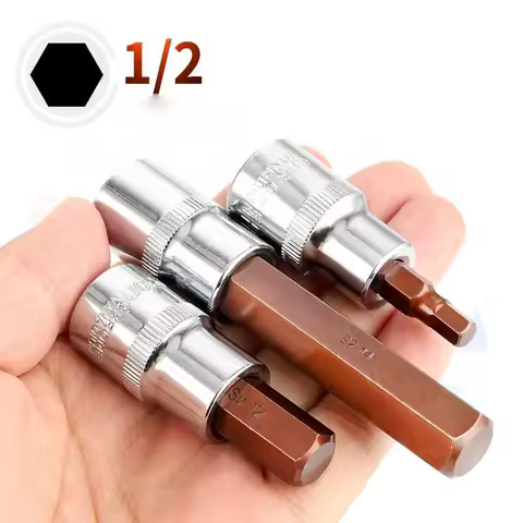 1PC 1/2‘ Drive Hex Bit Sockets H4 H5 H6 H7 H8 H9 H10 H12 H14 H19 Metric Screwdriver Bit Sockets Hand