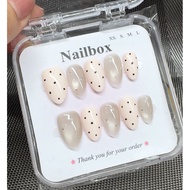 [ C62 ] Nailbox - Fake nail set with delicate polka dot design, size XS S M L, perfect for all occas