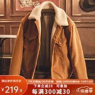 马登工装 美式灯芯绒翻领夹克仿羊羔毛保暖外套复古加厚棉衣男秋冬 姜黄色 XL