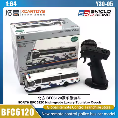 SNICLO XCARTOYS 1/64 Y30-05 RC Car Mini BFC6120 Luxury Tour Bus Travel RC Police Bus Model Desktop D