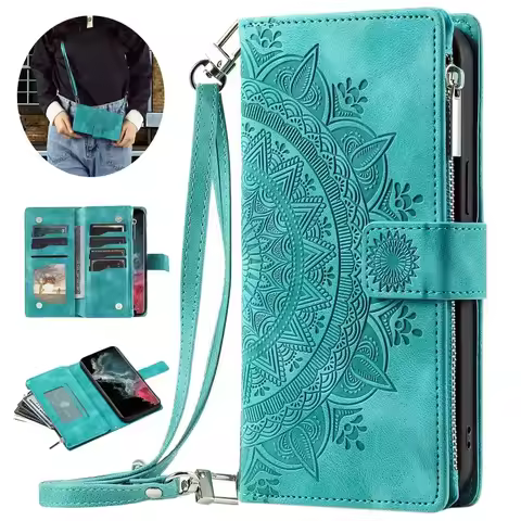 For Poco X6 X5 Pro X3 NFC 5G Zipper Wallet Case Crossbody Book Shell Xiaomi Poco M6 M5 X4 GT C65 M5s