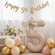 2pcs Caramel Number Foil Balloon with Cream Bow Tie Foil Balloon Set for Birthday Party Decorations 