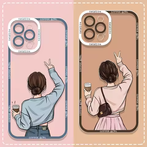 Fashion Coffee Girl Lovers Clear Phone Case for Oppo Reno 13F 12 11 10 Pro Plus 8T A79 A74 A58 Find 