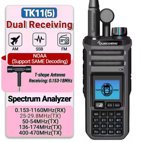 Quansheng Tk11(5) Walkier Talkie 10W 0.153-1160Mhz Short Wave Am/Ssb/Fm Dual Receiving Mw Sw 999Ch S