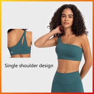 Lulu One Shoulder Yoga Sports Bra Rib Material Detachable Chest Pads DW369