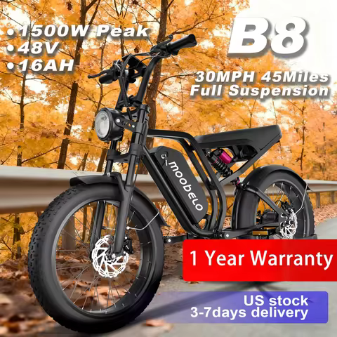 Moobelo B8 All-Weather Winter E-Bike 1500W Peak 30MPH High-Speed Full Suspension Commuter/Off-Road S