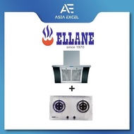 ELLANE EH-2688 90CM STAINLESS STEEL CHIMNEY HOOD WITH ARCH GLASS + ELLANE EB-228SV 75CM 2 BURNER STA
