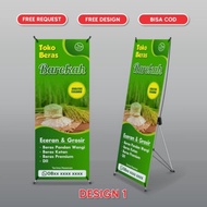 Banner Beras Paket Stand Y Banner / Spanduk Toko Beras / Spanduk Jualan Toko Beras Ready