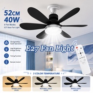 52CM Ceiling Fan With Light E27 6 Blades Silent Fan Light with Remote Control Smart 2 In 1 Ceiling F